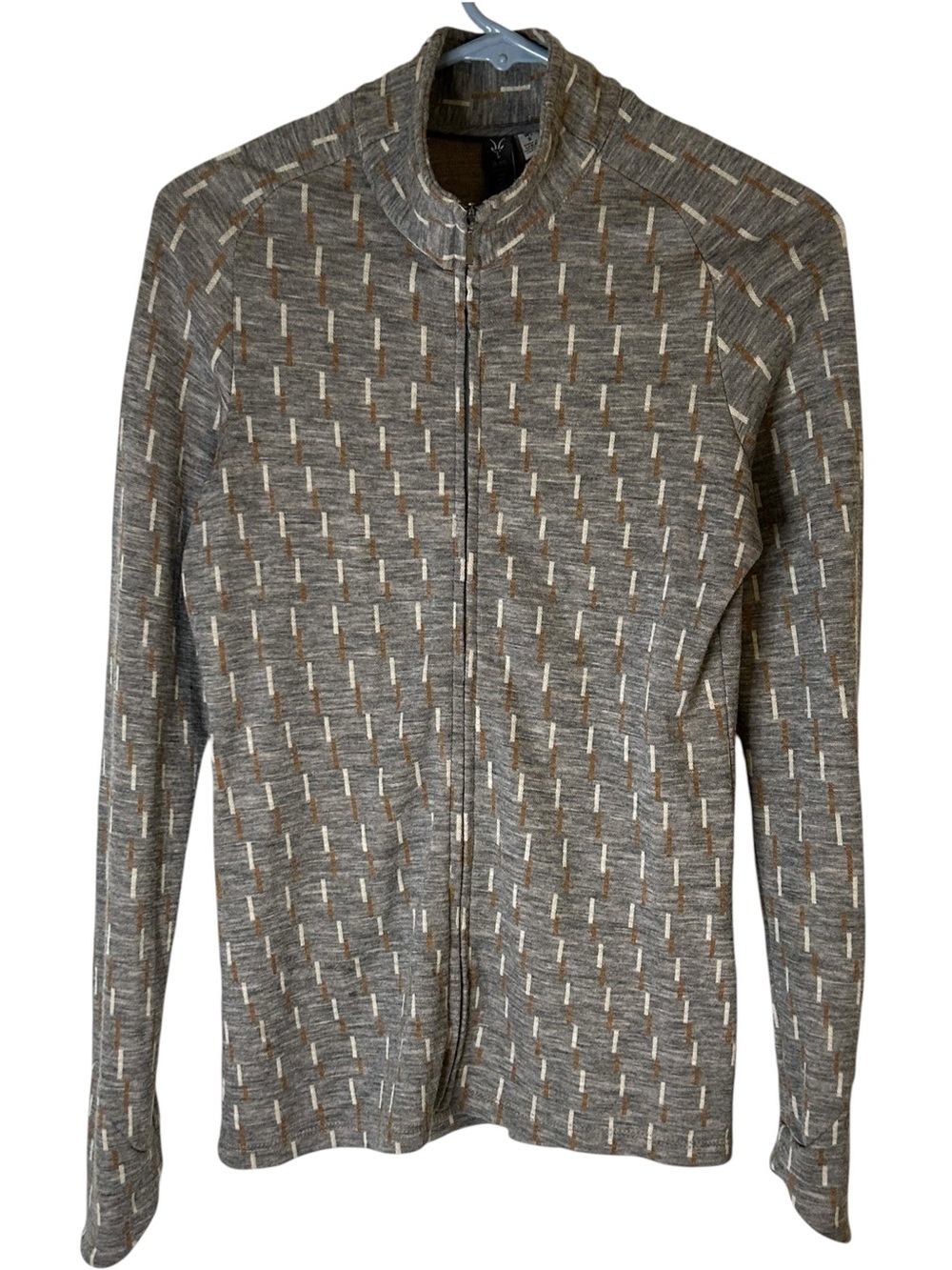 Ibex Womens S 100% ZQ Merino Wool Full Zip Sweater Made USA Geometric Rare